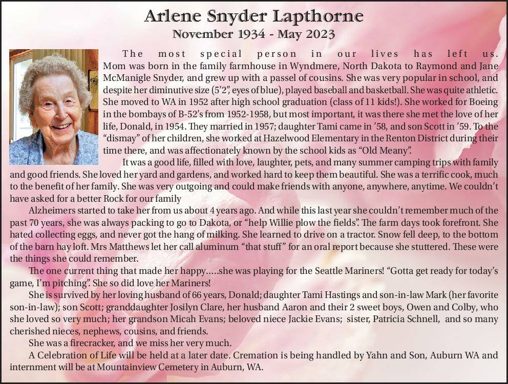Arlene Snyder Lapthorne | Obituary