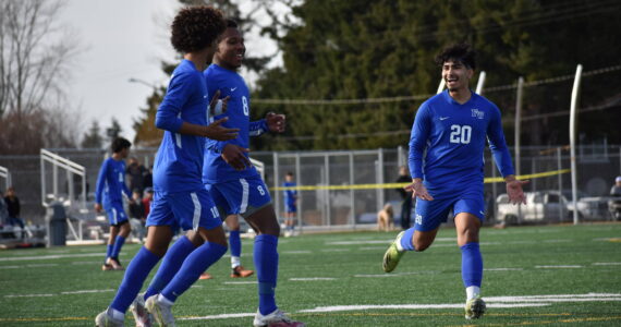 Eagles celebrate after Nehemeya Mekonnen scored Federal Way’s fourth goal of the day. Ben Ray / The Mirror