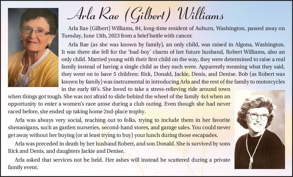 Arla Rae (Gilbert) Williams | Obituary