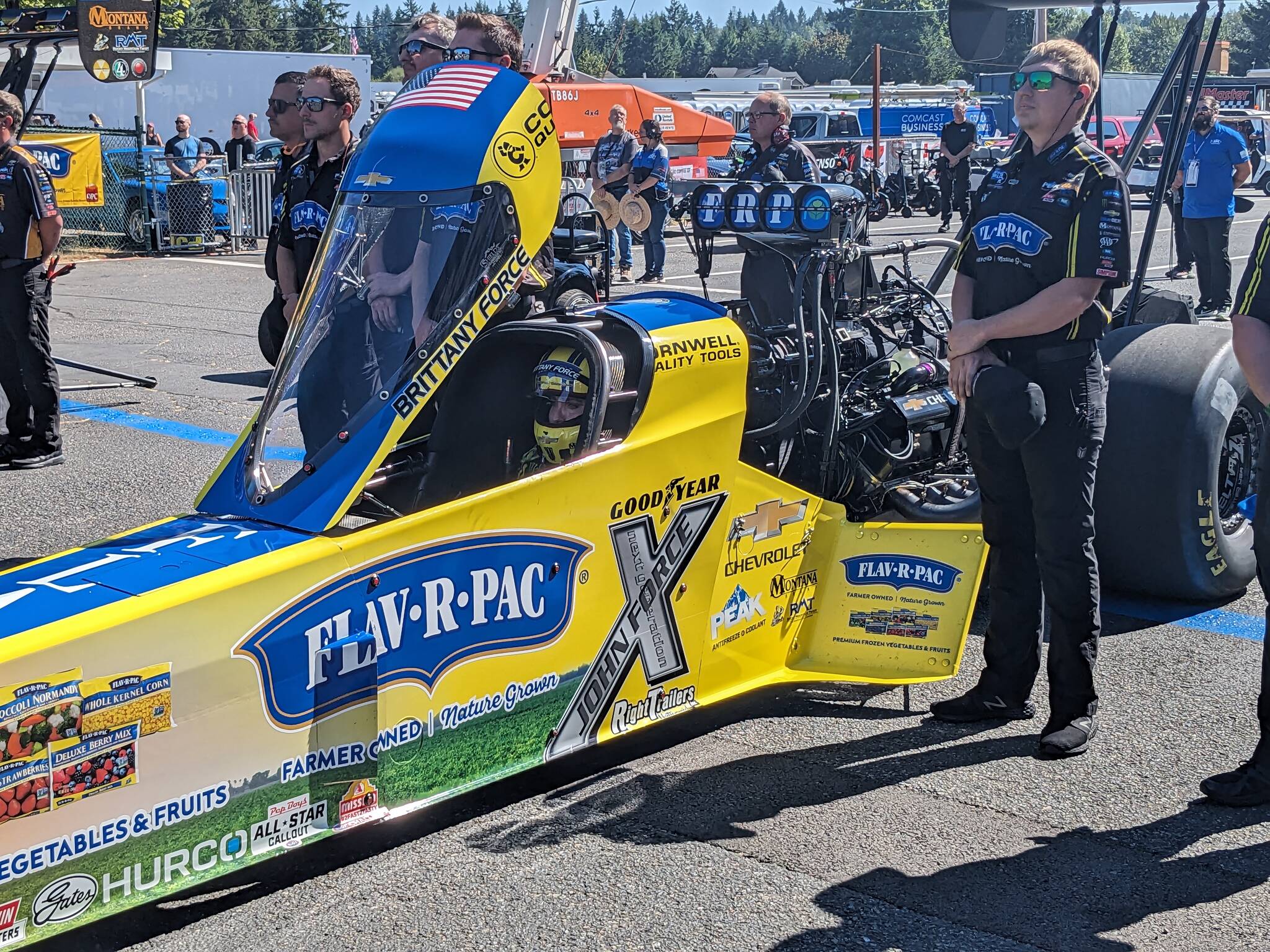 2022 Top Fuel Champion Brittany Force prepares for the ladder on July 22. (Photos by Ben Ray / Sound Publishing)