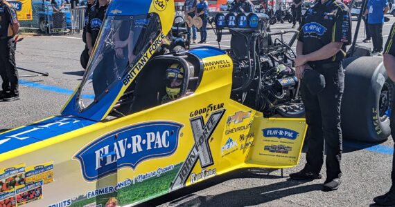 2022 Top Fuel Champion Brittany Force prepares for the ladder on July 22. (Photos by Ben Ray / Sound Publishing)