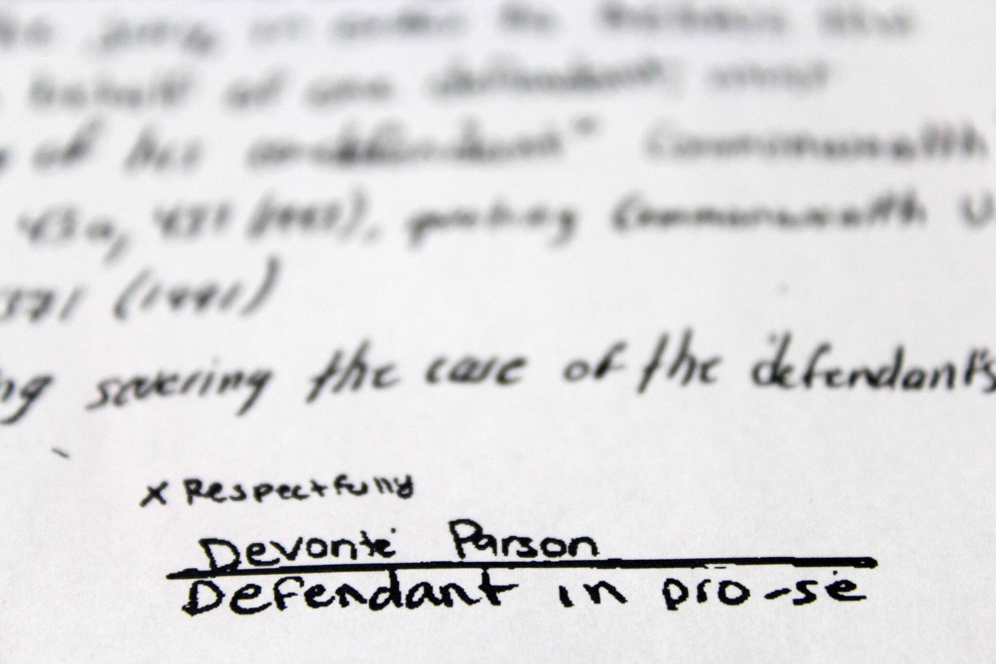 A printed court document from De’Vonte’ Parson’s 2015 assault case includes his signed signature. Photo by Alex Bruell / Sound Publishing
