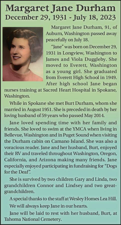 Margaret Jane Durham | Obituary