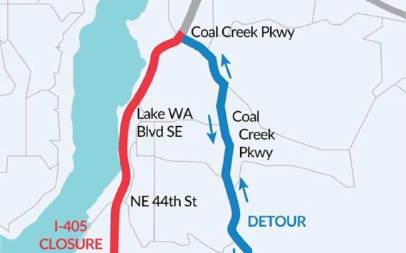 The detour will be used during the second weekend of September 2023, after a similar closure a month earlier. Image courtesy of Washington State Department of Transportation.