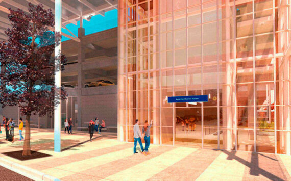 A rendering of the new light rail station in Kent, near Pacific Highway South and 30th Avenue South, that will be called Kent Des Moines Station along the extension from SeaTac to Federal Way scheduled to open in 2026. COURTESY IMAGE, Sound Transit