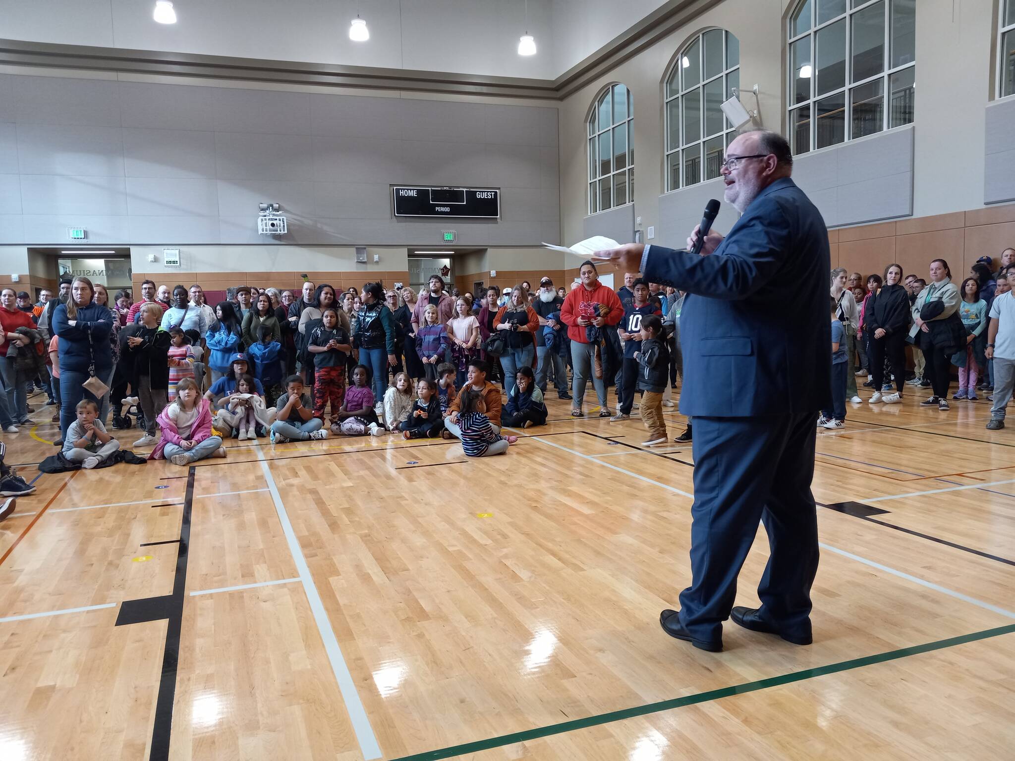 Photos by ROBERT WHALE, Auburn Reporter
Auburn School District Superintendent Dr. Alan Spicciati addresses attendees of the grand opening of Terminal Park Elementary School on Sept. 26.