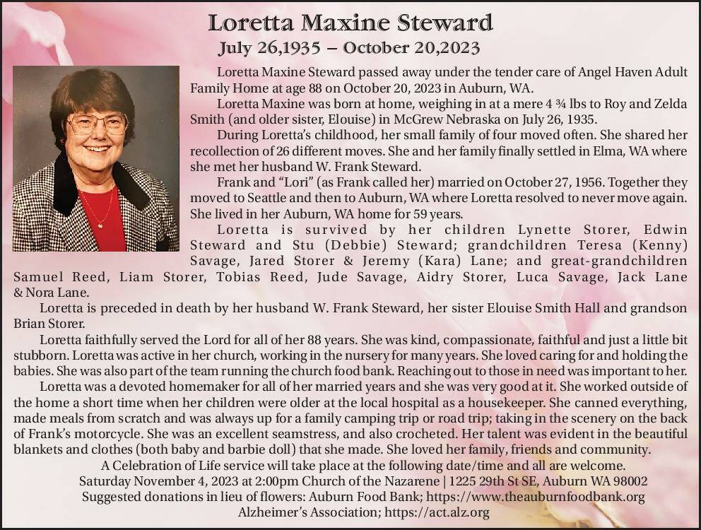 Loretta Maxine Steward | Obituary