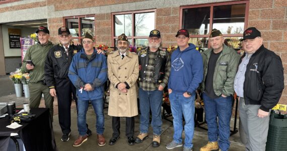 Courtesy photo, Tony Dohse
VFW Post 1741 members who distributed Buddy Poppies to honor veterans living and dead last Saturday in front of Haggen in Lakeland Hills are from left to right: Frank Bannister, Roger Flygare, Derek Dean, Mike Sepal, John Boterf, Tony Dohse, Eric Schlichte and Cory Rueb.