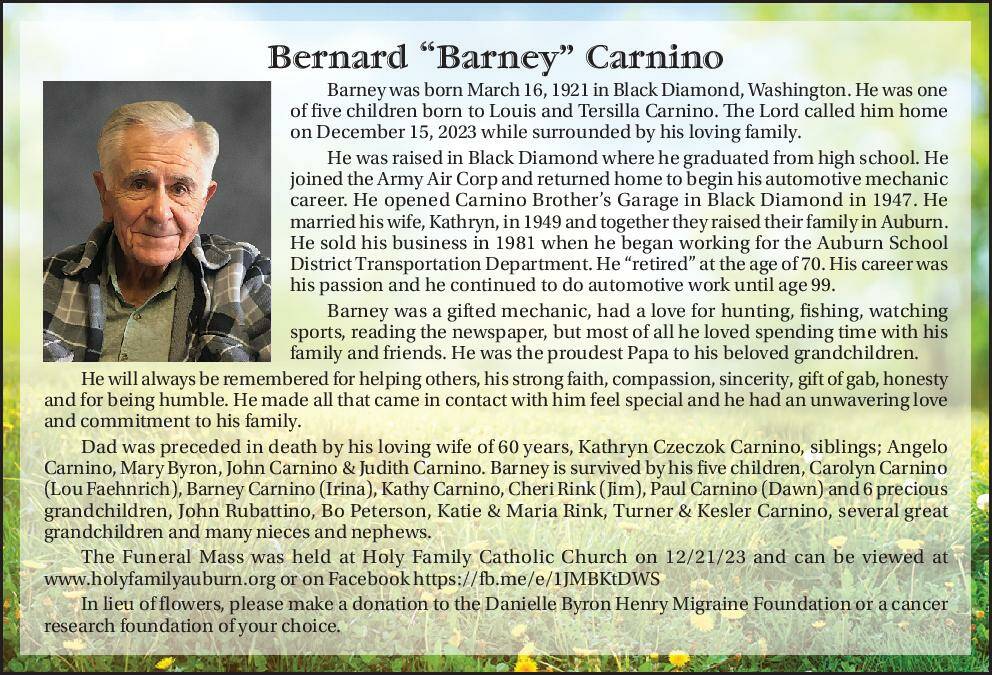 Bernard "Barney" Carnino | Obituary