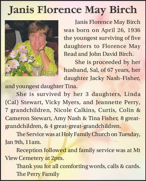 Janis Florence May Birch | Obituary