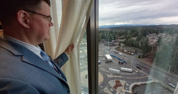 The Muckleshoot Casino Resort offers some stellar views, as shown here by Robert Dearstine, Executive Director of Resort Operations. Photo by Robert Whale/Auburn Reporter