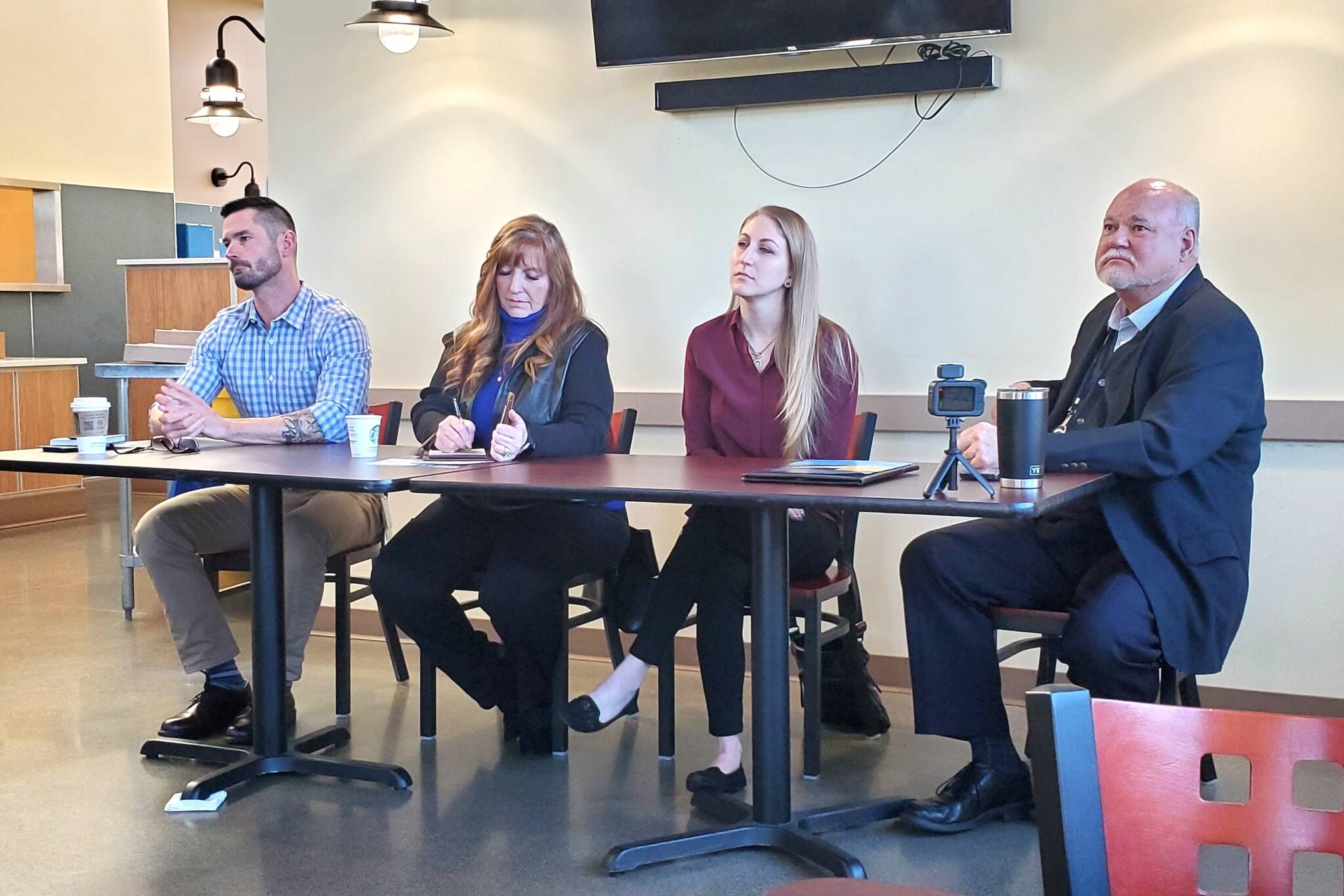 Scott Stewart, Rose Baldridge, Vicki Brinigar and Dr. Richard Geiger were panelists at the Valley Cities fentanyl roundtable on Feb. 14. Photo by Keelin Everly-Lang / The Mirror