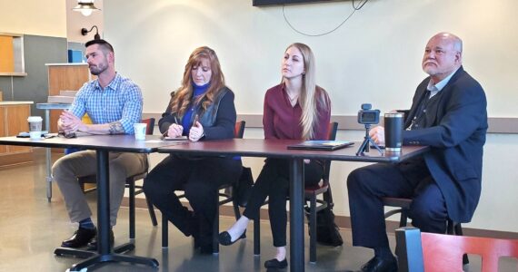 Scott Stewart, Rose Baldridge, Vicki Brinigar and Dr. Richard Geiger were panelists at the Valley Cities fentanyl roundtable on Feb. 14. Photo by Keelin Everly-Lang / The Mirror