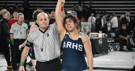 Selena Mares-Castro crowned champion in her state title match. Ben Ray / The Reporter