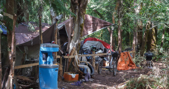 Homeless encampment in a wooded area in Auburn on Aug. 27, 2021. File photo
