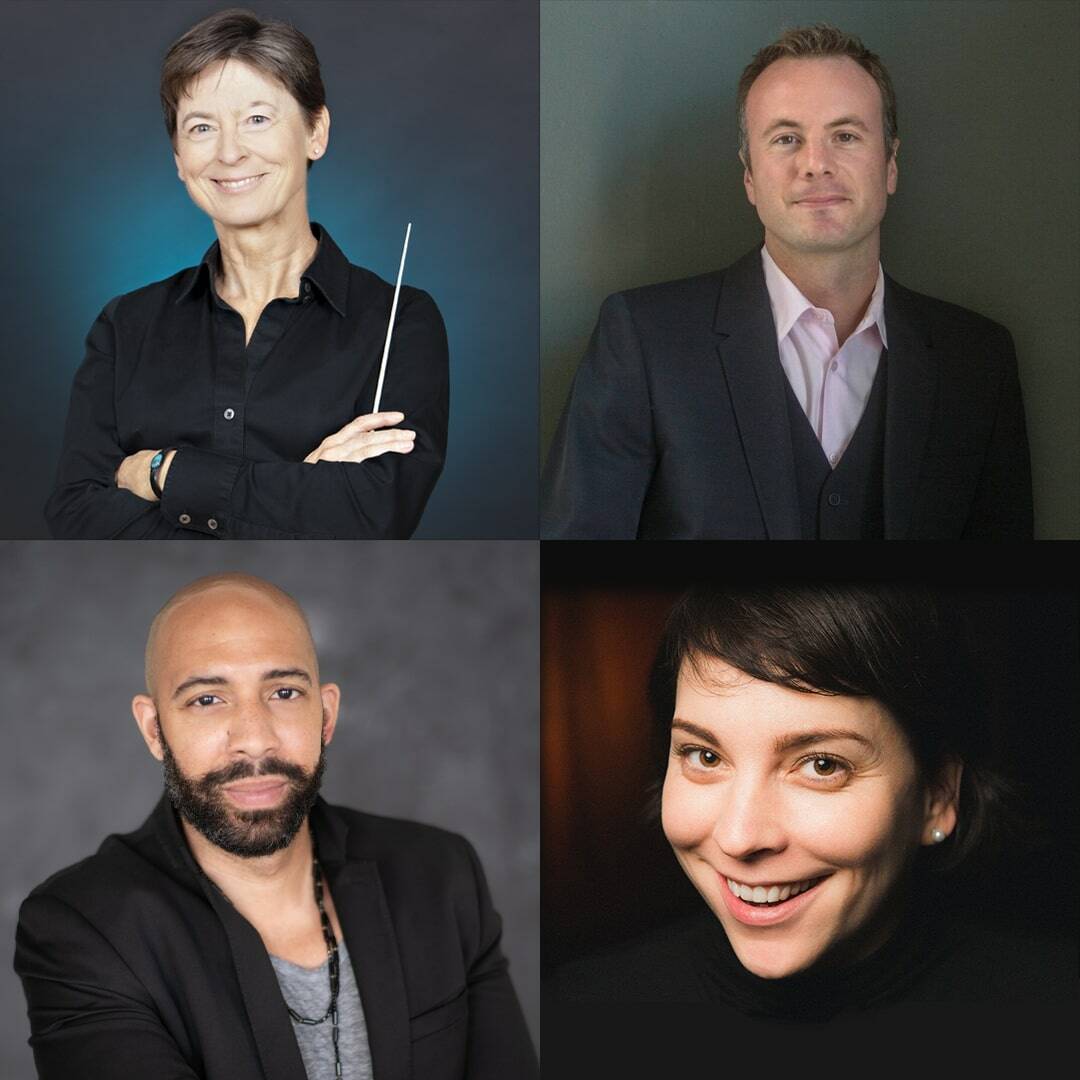 Pictured: Karen P. Thomas (by Redstone Photography), Wesley Schulz (by Rosemary Dai Ross), Susan Payne O’Brien (courtesy the artist), Damien Greter (by Rachel Hadiashar). Courtesy of Auburn Symphony Orchestra