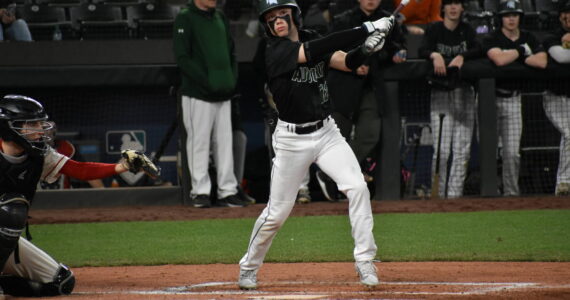 Alec Smetheram fouls a baseball off down the right field line at T-Mobile Park. Ben Ray / The Reporter