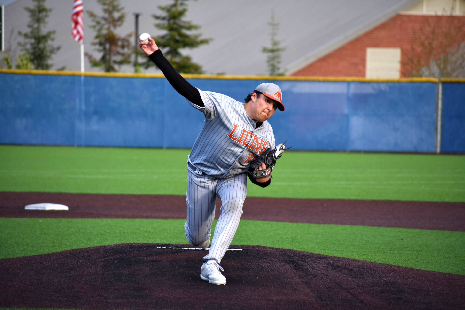 Caden Shoul delivers a pitch for the Lions. Ben Ray / The Reporter