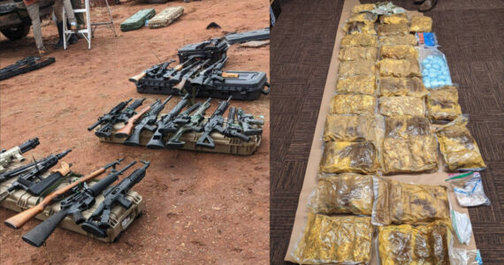 Guns and drugs seized from the Aryan Family Gang. File photos