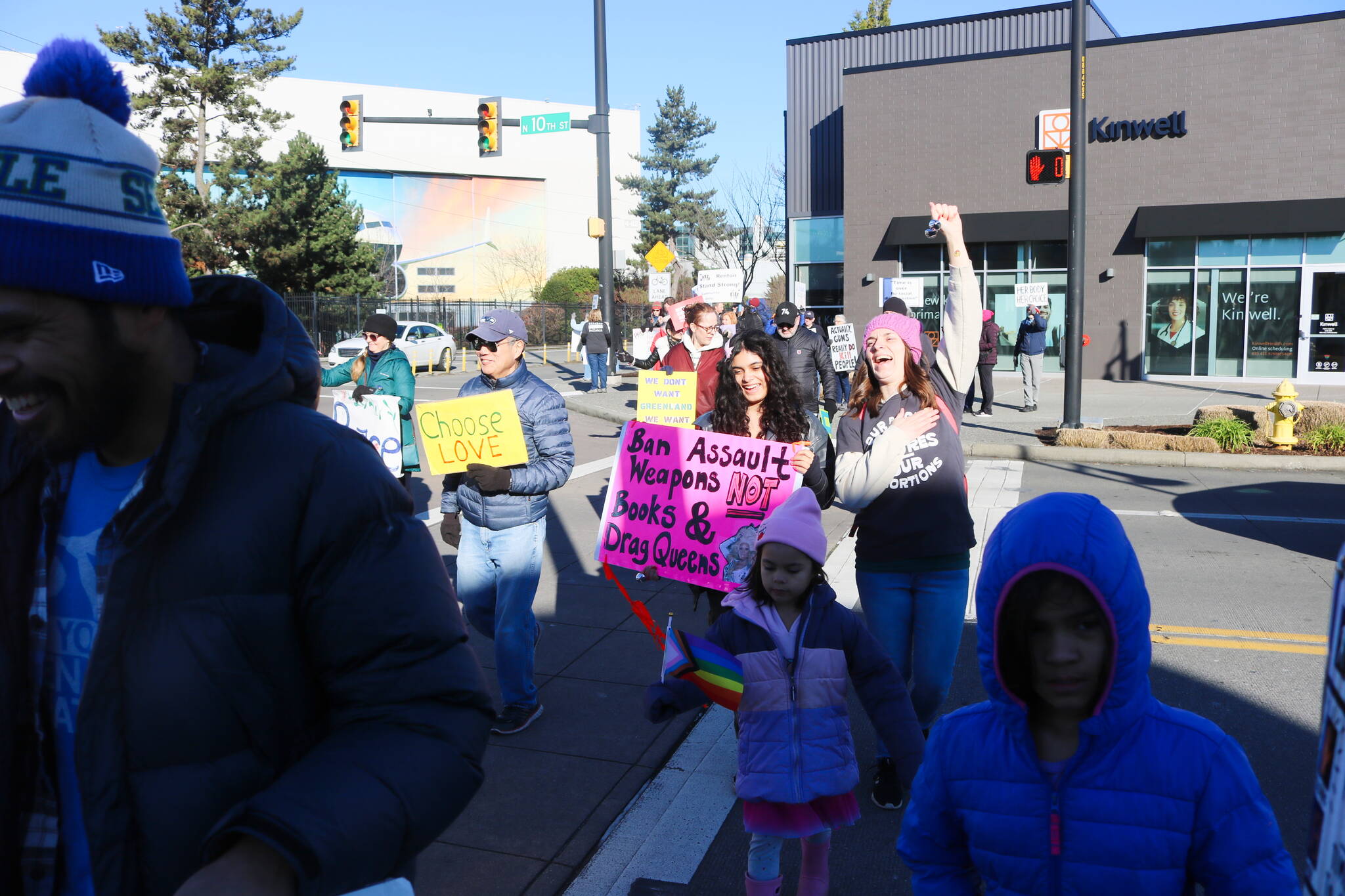 Signs referencing LGBTQ+ rights and women’s rights were among the crowd at the Jan. 18 demonstration. Photo by Bailey Jo Josie/Sound Publishing.