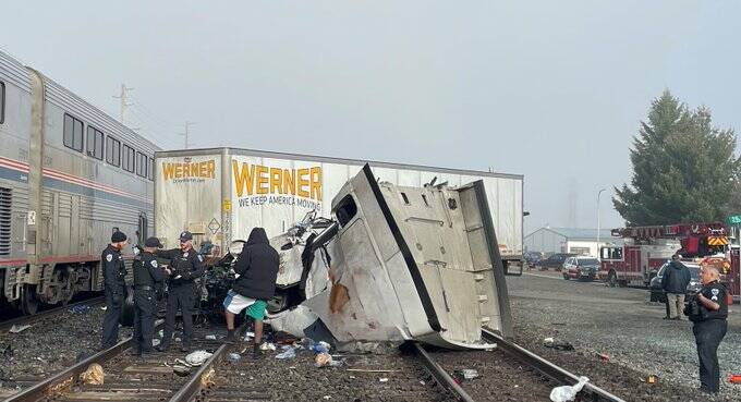 Photo courtesy of Valley Regional Fire Authority.
Semi that was crashed into.