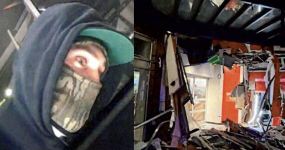 Allegedly, Scott Rhodes and the BECU that the excavator destroyed. Courtesy photos.