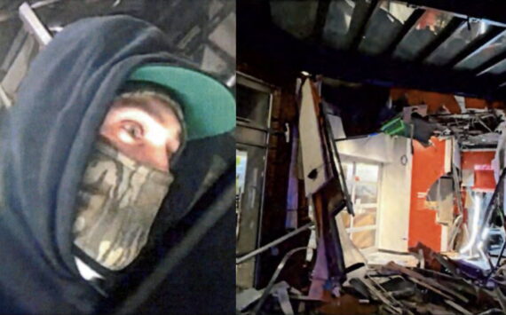 Allegedly, Scott Rhodes and the BECU that the excavator destroyed. Courtesy photos.