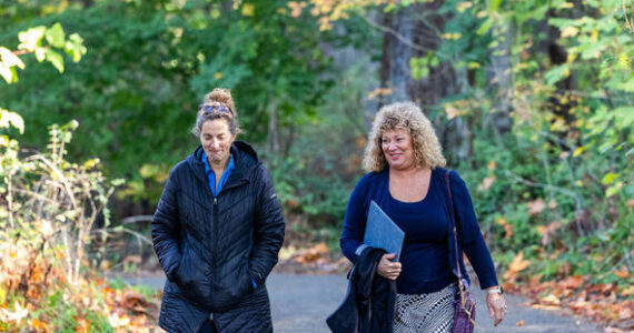 Mayor Nancy Backus strolls with Julie Krueger, who was hired as Auburn’s new Parks, Arts and Recreation director. Courtesy photo City of Auburn.