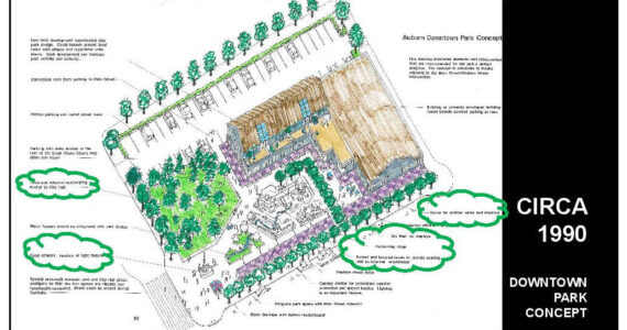 Rendering of the downtown park concept. Courtesy of City of Auburn