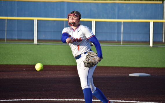 Addy Thibeault-Miranda delivers a pitch against Enumclaw. Ben Ray / The Reporter