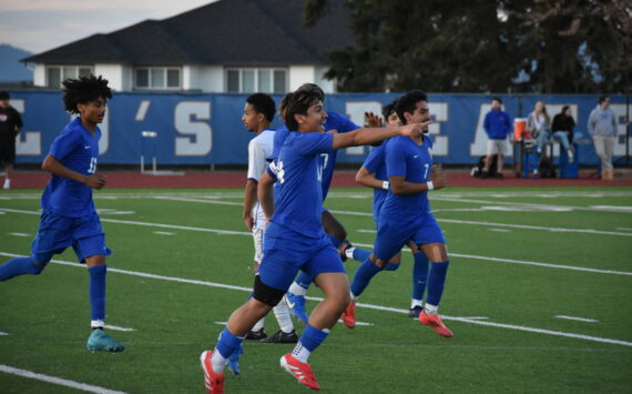 Edgar Soltero celebrates the game’s first goal. Ben Ray / The Reporter