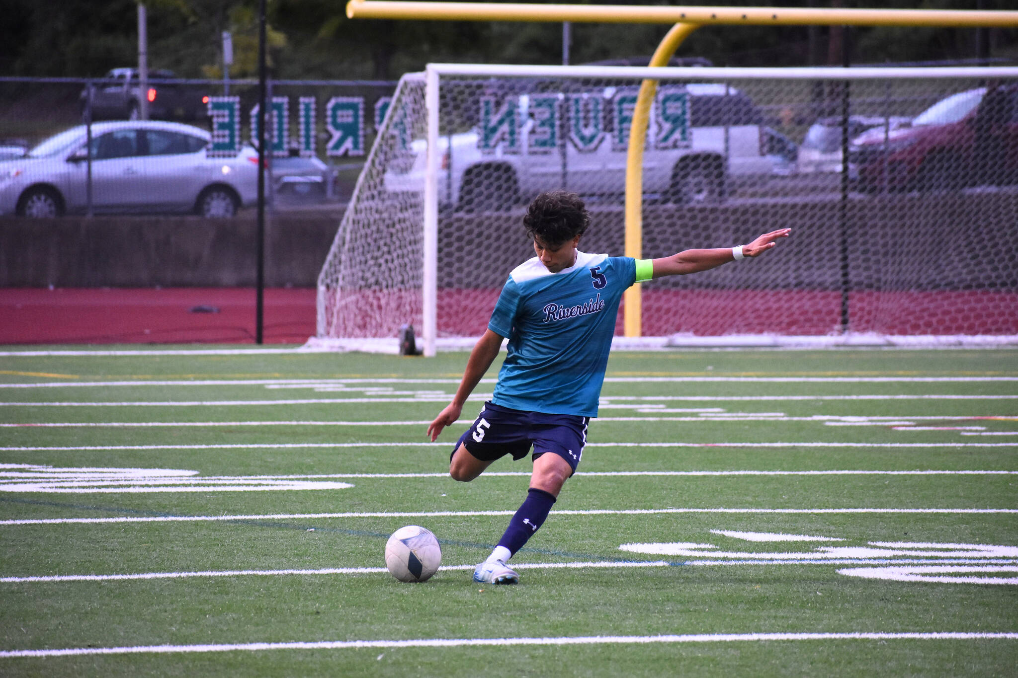 Daniel Hernandez kicks the ball downfield for Auburn Riverside. Ben Ray / The Reporter