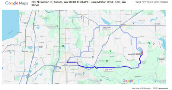 An image of the locations and the most direct route Gary Lay took to where he was found, according to the complaint. SCREENSHOT.