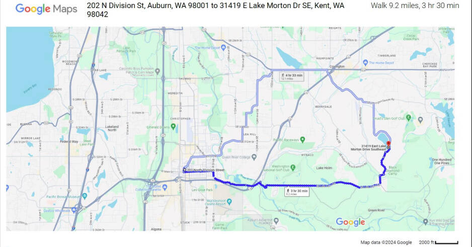An image of the locations and the most direct route Gary Lay took to where he was found, according to the complaint. SCREENSHOT.
