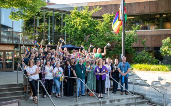 Auburn hosted a Pride flag raising and celebration June 2 at City Hall, with Mayor Nancy Backus issuing a proclamation in honor of Pride Month. In the proclamation, the mayor cites Auburn’s history of inclusion, and urges all residents “to recognize the contributions made by members of the LGBTQIA+ community and to actively promote the principles of equality, constitutional and civil rights of all people.” Courtesy photo/City of Auburn