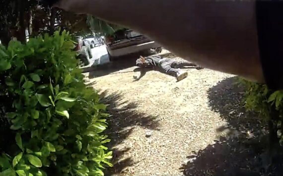 The suspect surrendering after fleeing from an officer. Courtesy photo