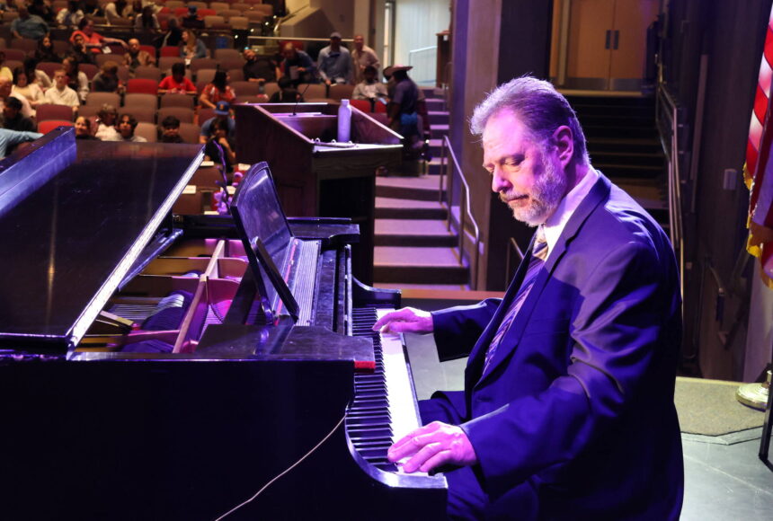 <p>Daren Hoerth played the piano at the Auburn Performing Arts Center while families were being seated before the West Auburn HS graduation ceremony on June 14. Courtesy photo</p>