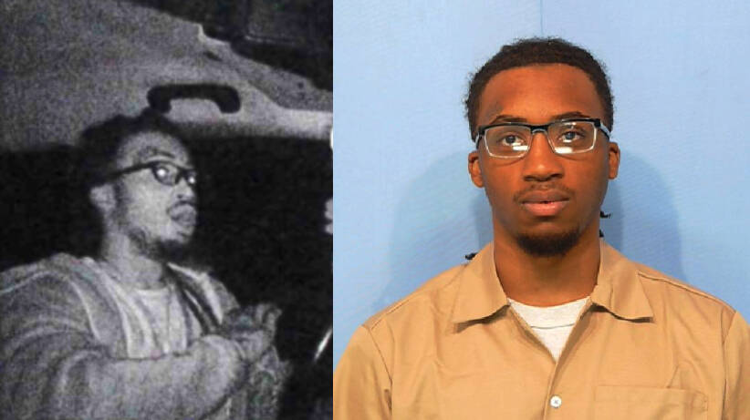 <p>Left to right: A photo of a man believed to be Jackson taken from the Chrysler’s interlock ignition and Jackson’s DOC mugshot. Courtesy photos.</p>