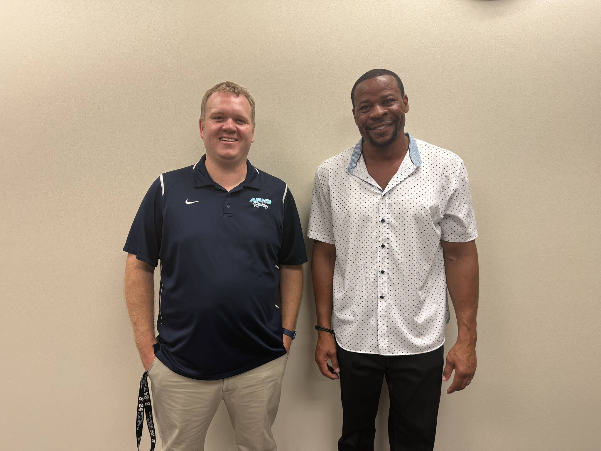 Auburn Riverside Athletic Director Kyle Jones (left) and new head basketball coach Eddie George (right). Photo by Alexis Phung