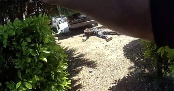 The suspect surrendering after fleeing from an officer. Courtesy photo