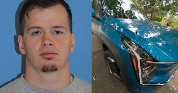 Zachary J. Jackson’s Department of Corrections mugshot taken in 2023 and a photo of the car he allegedly shot at. Courtesy photos