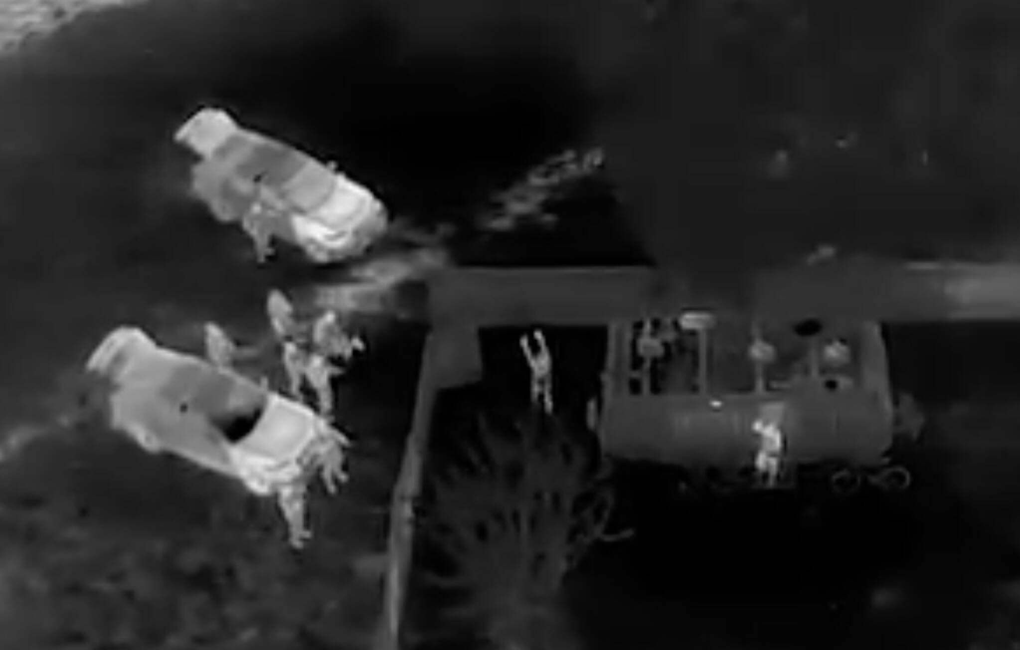 Drone footage of Auburn officers arresting a suspect while a second suspect exits the trailer. Courtesy photo.