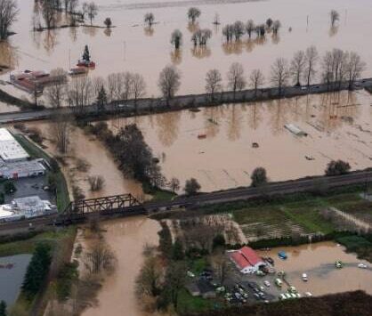 As seen from a plane, floodwaters have swamped parts of Auburn. Courtesy photo, City of Auburn.