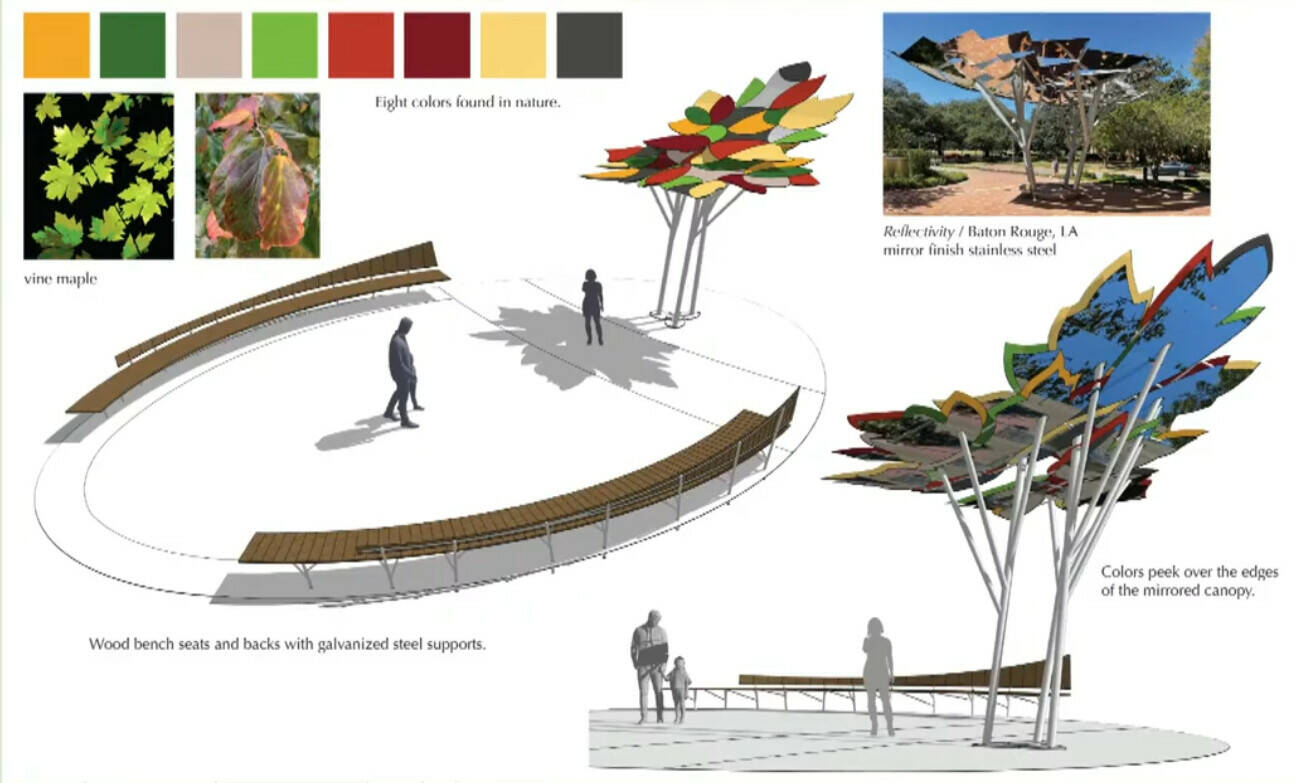 An illustration of The Gathering Tree, and the benches leading to it a key part of the first-ever park in downtown Auburn. Courtesy image