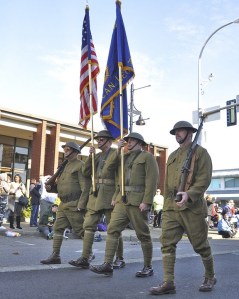 The American Legion World War I Doughboys march in last year's Auburn Veterans Day Parade.