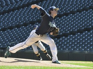 The Ravens' Noah Freelund delivers a pitch during action at Safeco Field on Saturday.
