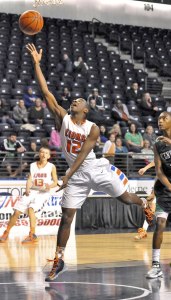Auburn Mountainview's Elijah Johnson puts up a shot during the ShoWare Shootout on Saturday night.
