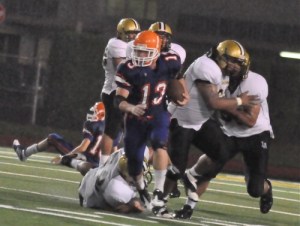 Victor Korchemniy breaks through the Lincoln defensive line.