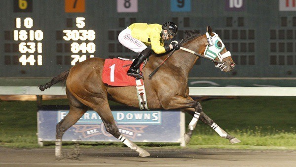 Chaching Pete rolls to a gate-to-wire victory under leading rider Juan Gutierrez in the Ashbaugh Beal Challenge Purse at Emerald Downs.