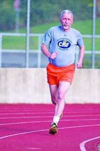 Paul Kozma on the track. Kozma recently won a gold and silver at the Washington State Senior Games.